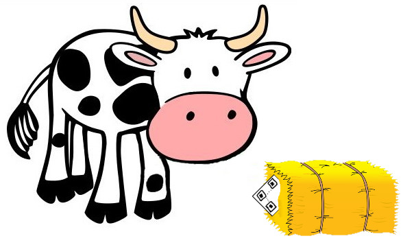 Kuh Erna sucht die Nadel im Heuhaufen