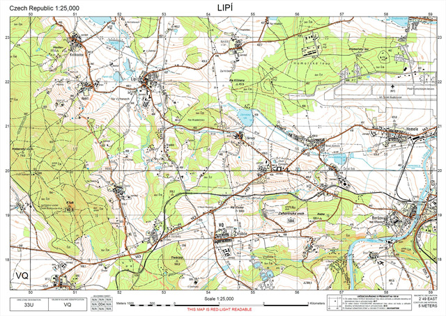 Příklad detailní MGRS mapy v NATO standardu