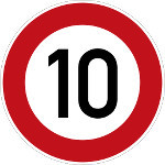 Verkehrsschild: zulässige Höchstgeschwindigkeit 10 km/h