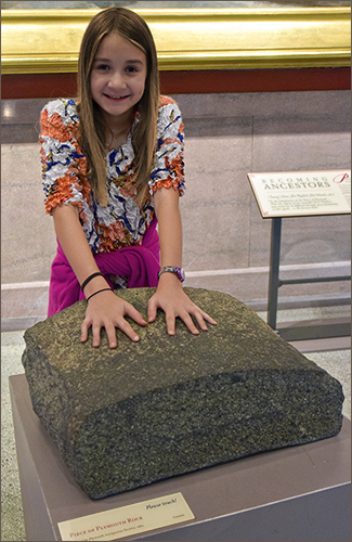 Touchable fragment of the Rock inside Pilgrim Hall Museum
