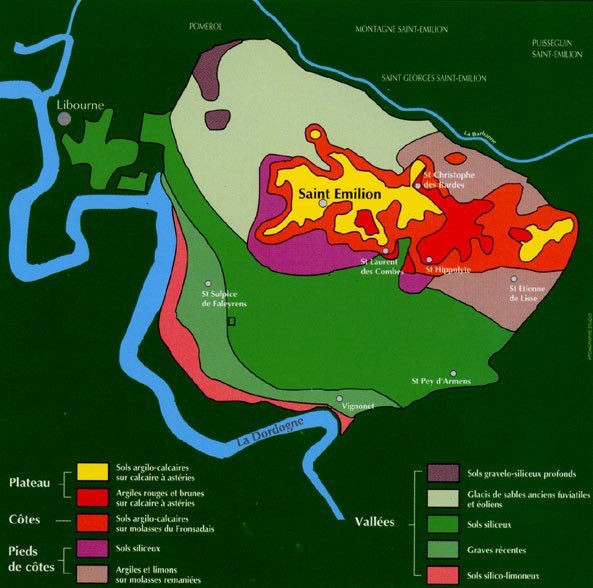 carte des terroirs de Saint Emilion