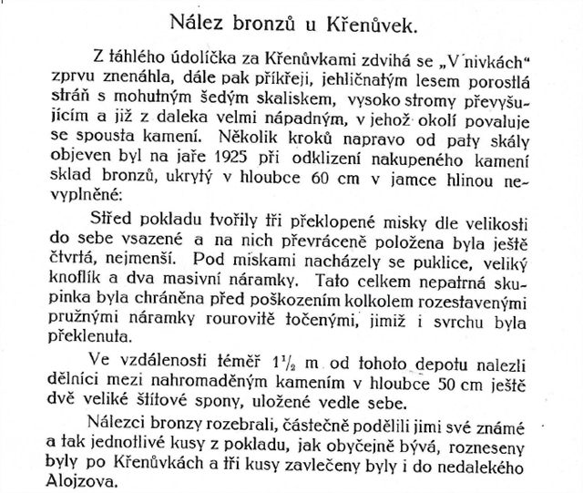 Začátek článku o nálezu bronzového depotu
