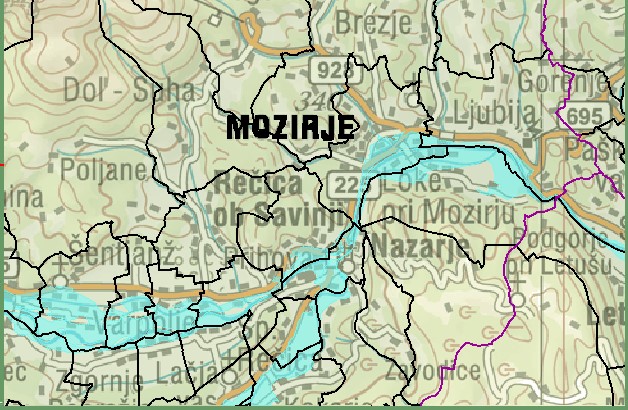 Slika 2: Poplavno območje v občini Mozirje 