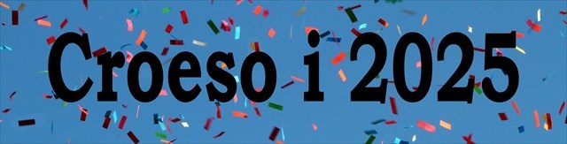 Croeso i 2025 with confetti