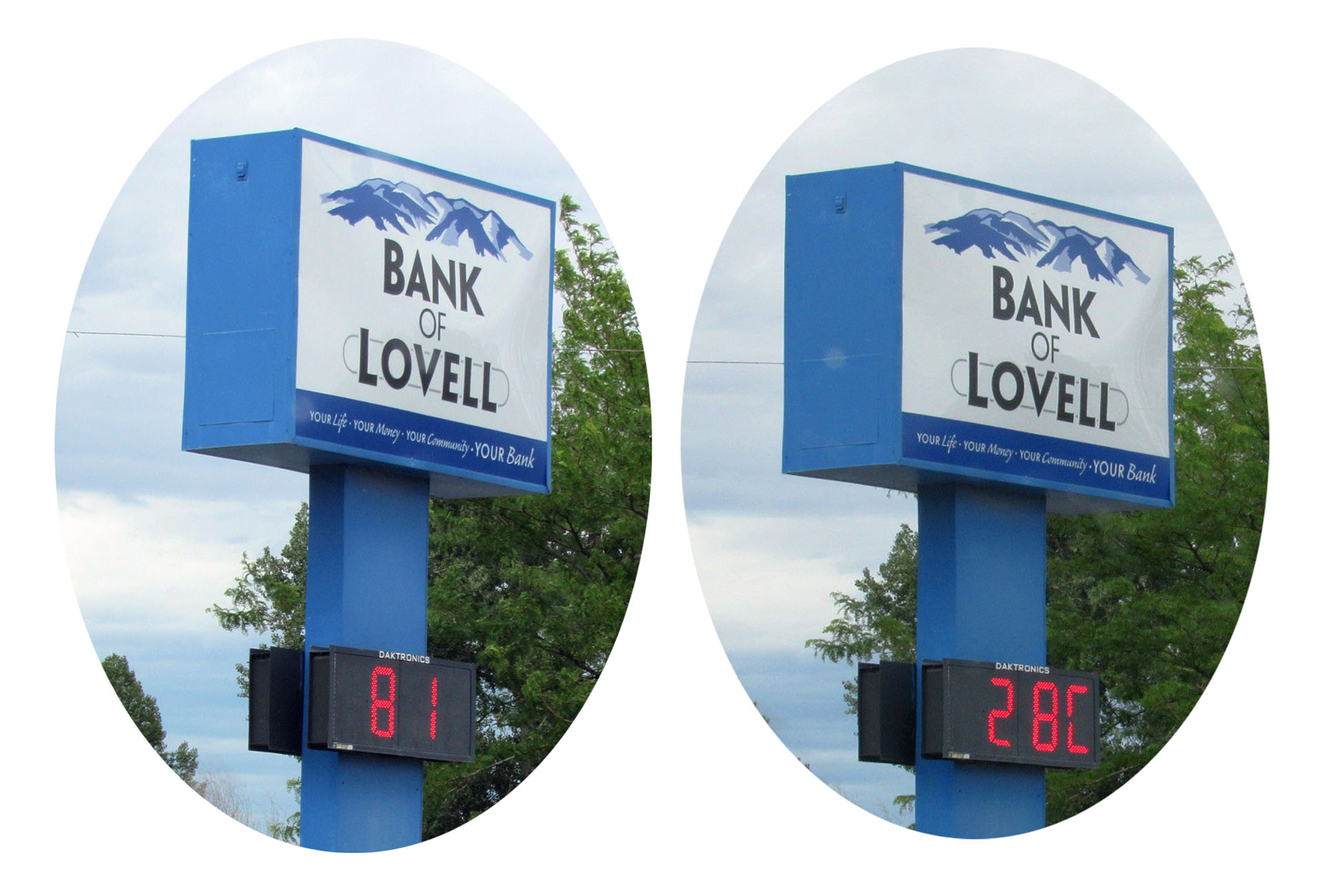 Bank of Lovell Lovell, Wyoming Time and Temperature Signs on