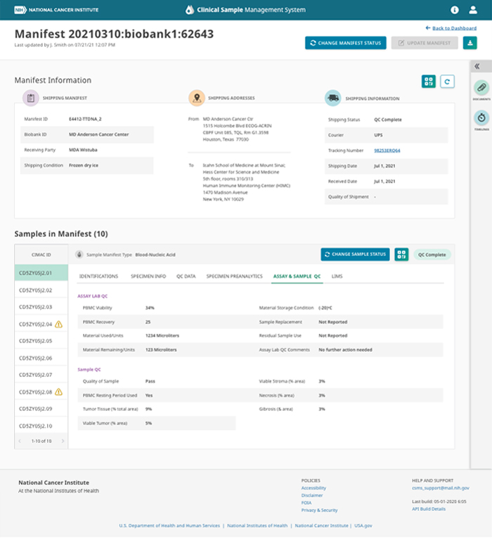 Manifest Details Page