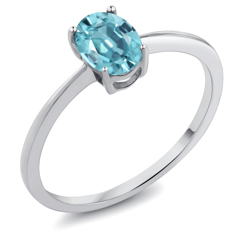 1.20 Ct Oval Blue Zircon 10K White Gold Ring - Picture 4 of 36