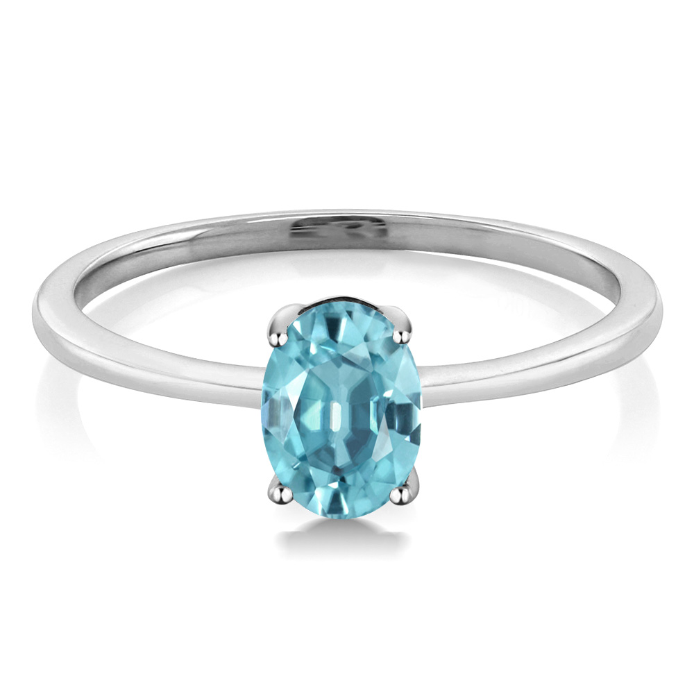 1.20 Ct Oval Blue Zircon 10K White Gold Ring - Picture 5 of 36