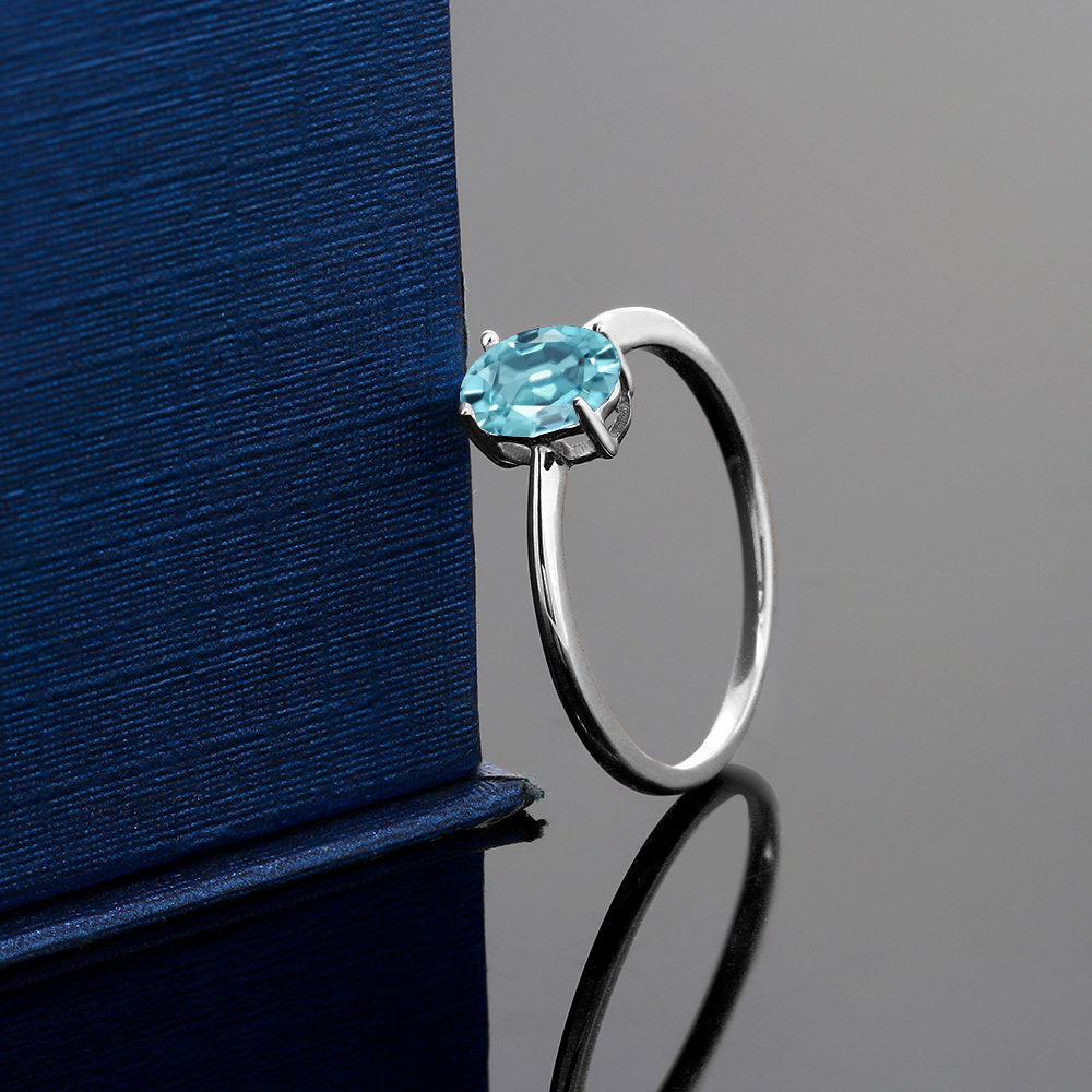 1.20 Ct Oval Blue Zircon 10K White Gold Ring - Picture 6 of 36