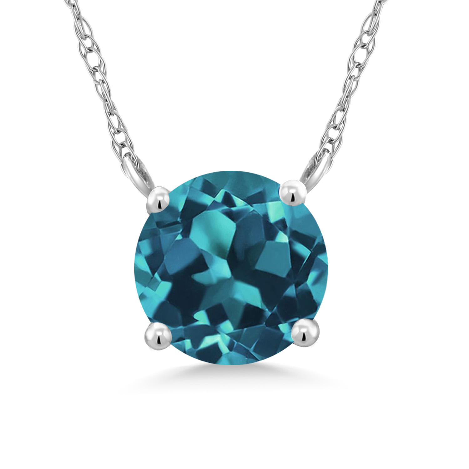 1.10 Ct Round London Blue Topaz 18K White Gold Necklace | eBay