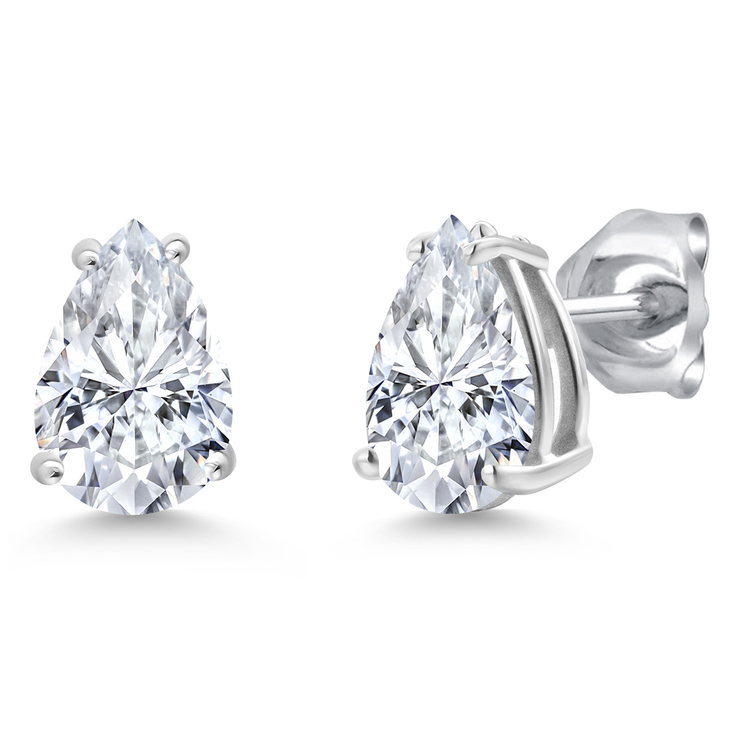 14K White Gold Pear Shape 8X6MM Gemstone Birthstone Stud Earrings | Double - Picture 97 of 102