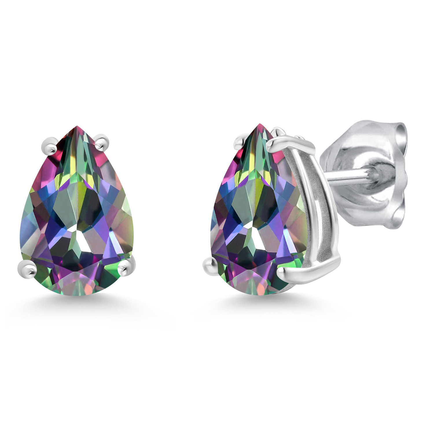 14K White Gold Pear Shape 8X6MM Gemstone Birthstone Stud Earrings | Double - Picture 43 of 102