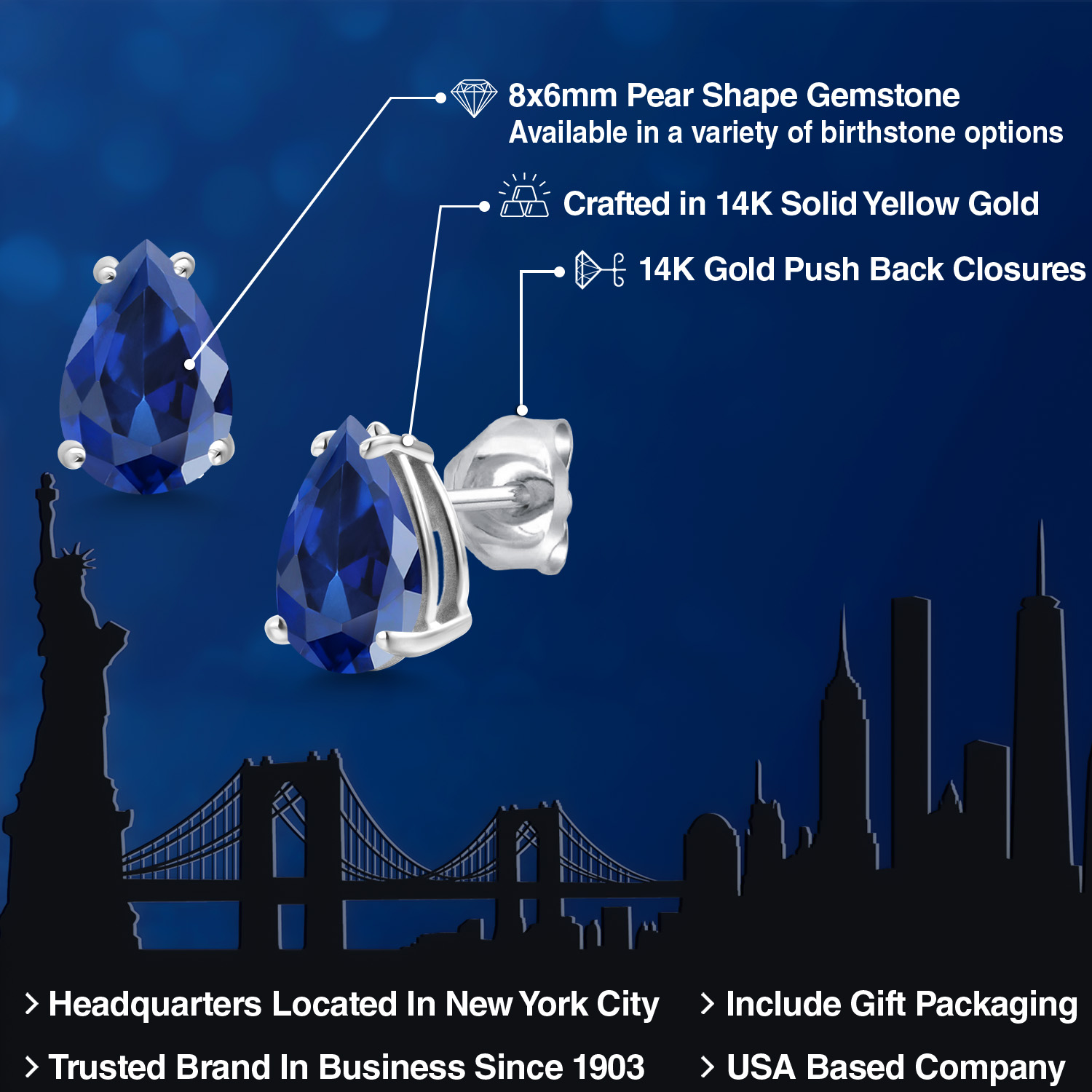 14K White Gold Pear Shape 8X6MM Gemstone Birthstone Stud Earrings | Double - Picture 20 of 102