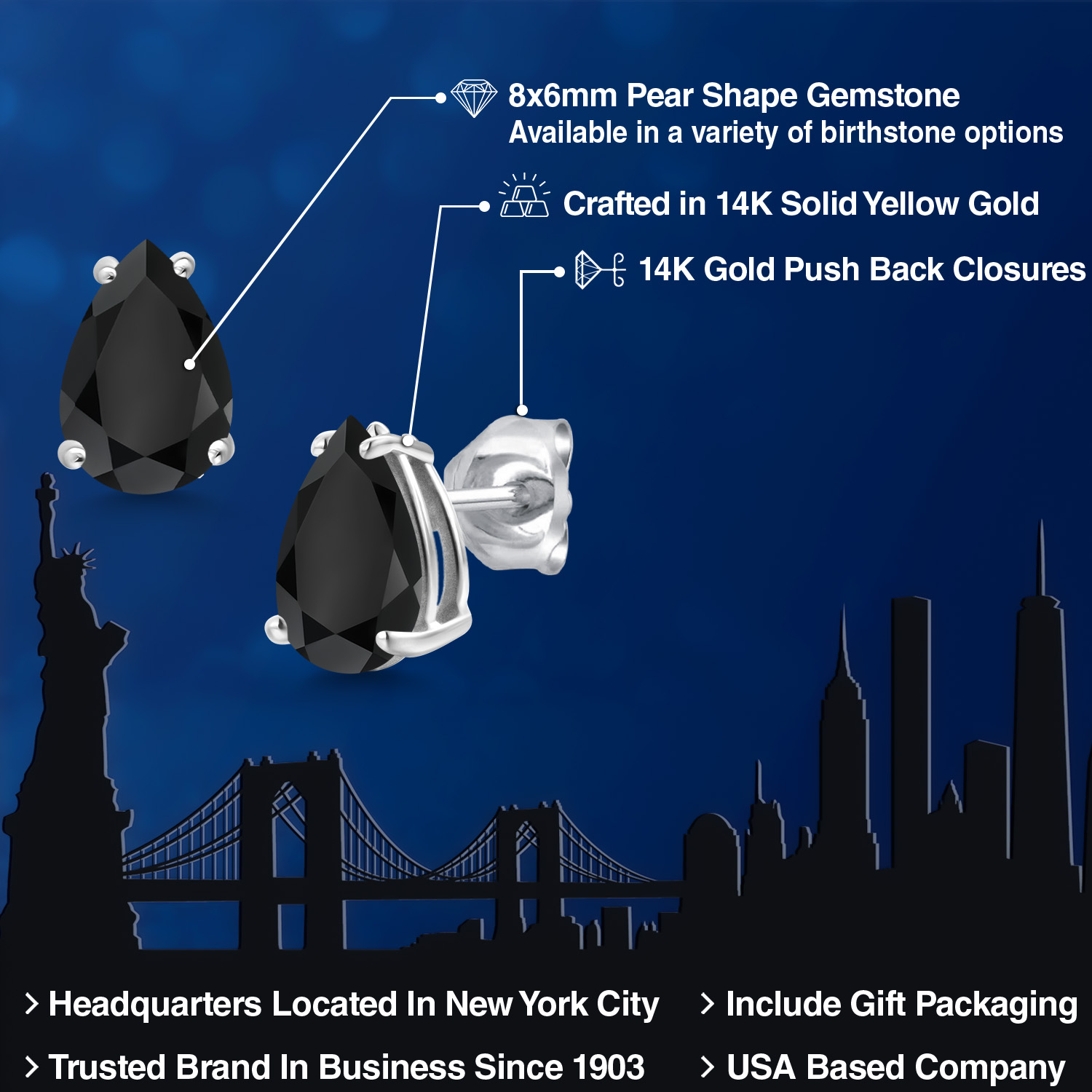 14K White Gold Pear Shape 8X6MM Gemstone Birthstone Stud Earrings | Double - Picture 14 of 102