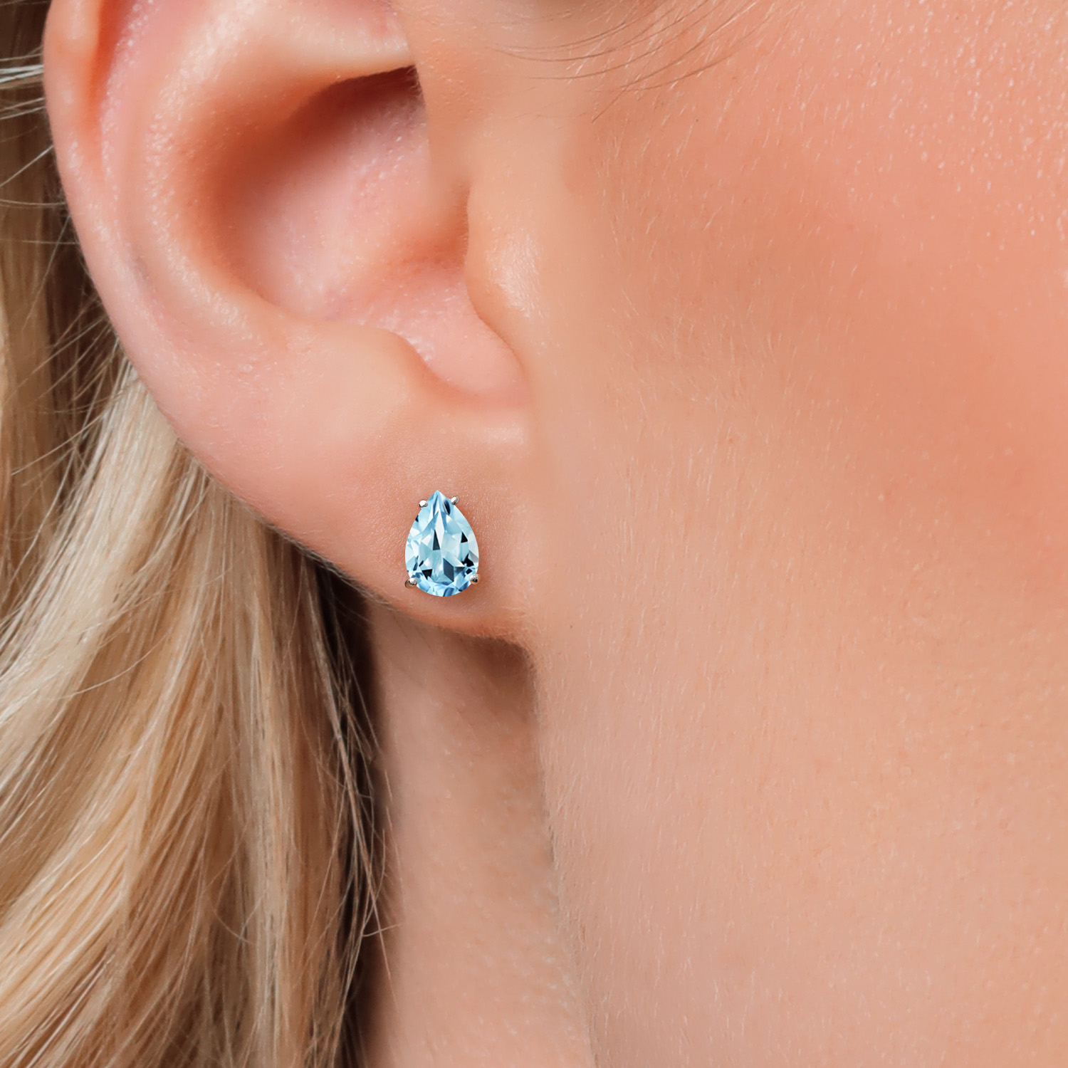 14K White Gold Pear Shape 8X6MM Gemstone Birthstone Stud Earrings | Double - Picture 81 of 102