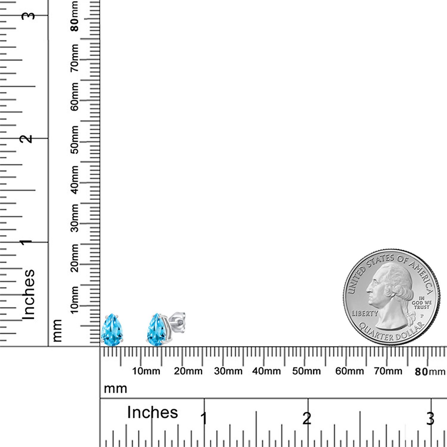 14K White Gold Pear Shape 8X6MM Gemstone Birthstone Stud Earrings | Double - Picture 90 of 102