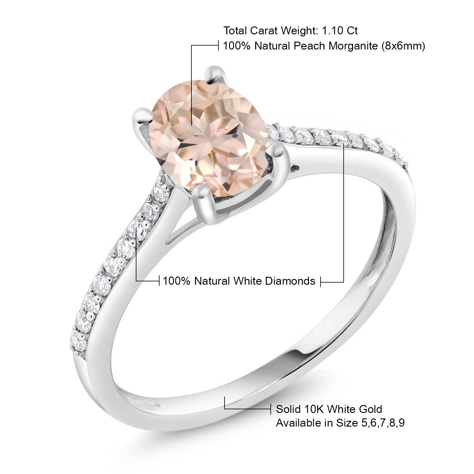 10K White Gold Tanzanite and Diamond Engagement Solitaire Ring For Women (8X6MM - Picture 28 of 40