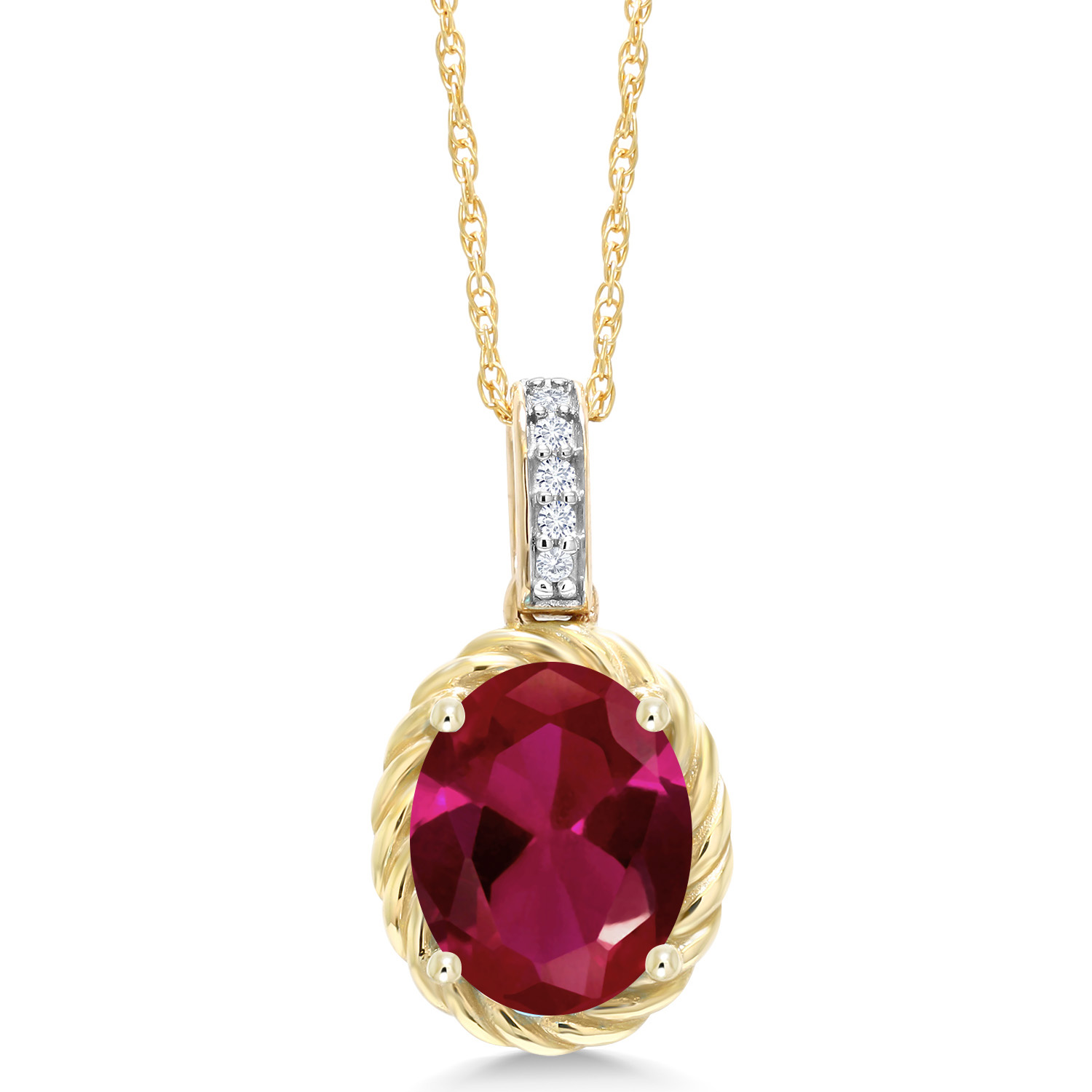10K Yellow Gold 9X7MM Oval Gemstone Birthstone and White Diamond Pendant