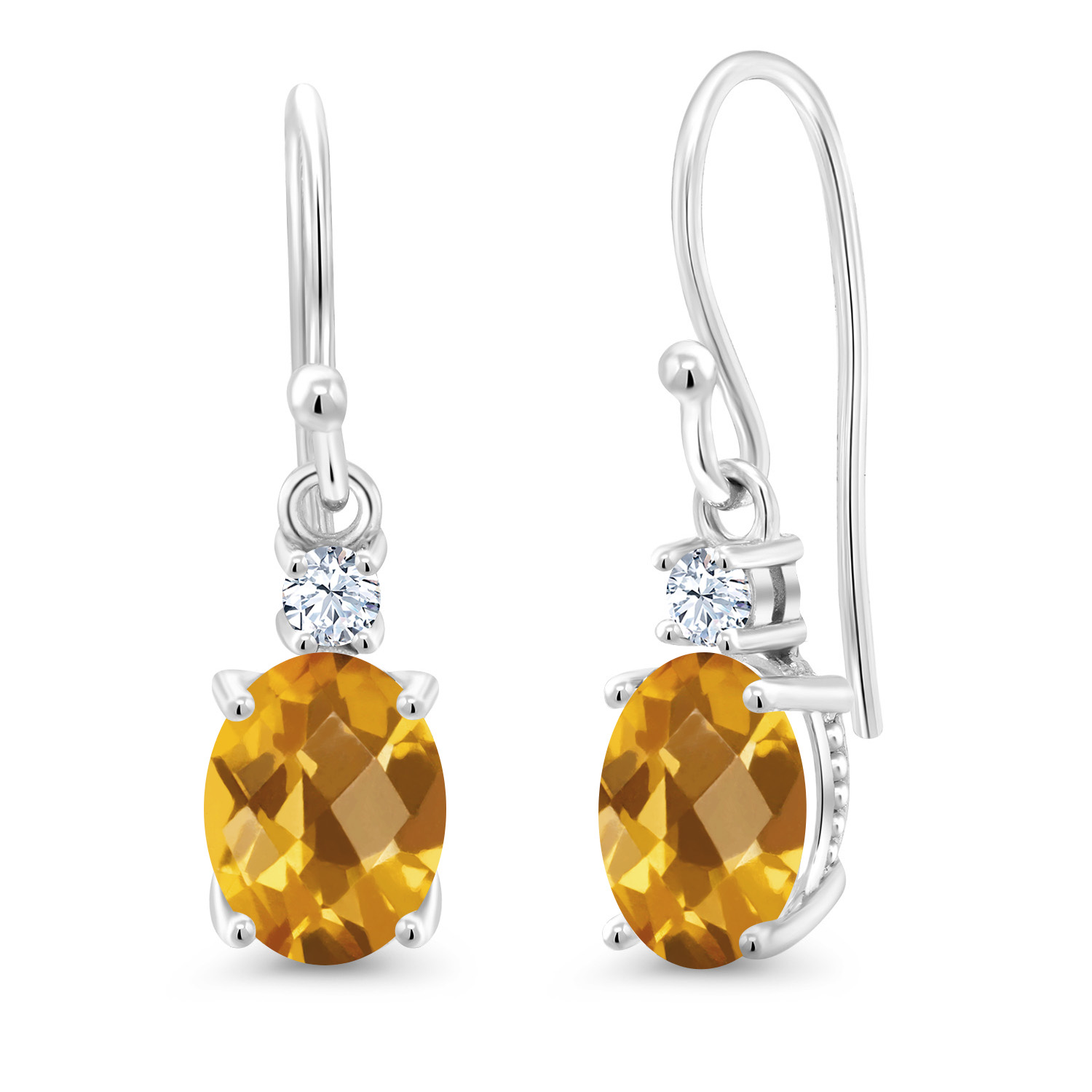 10K White Gold Dangle Earrings 2.76 Ct Oval Green Peridot White Created Sapphire - Picture 42 of 161