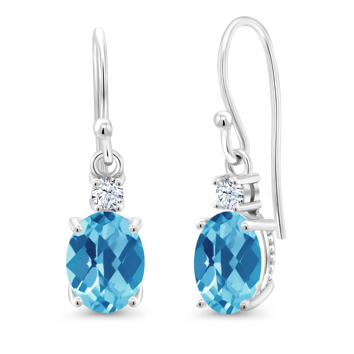 10K White Gold Dangle Earrings 2.76 Ct Oval Green Peridot White Created Sapphire - Picture 137 of 161