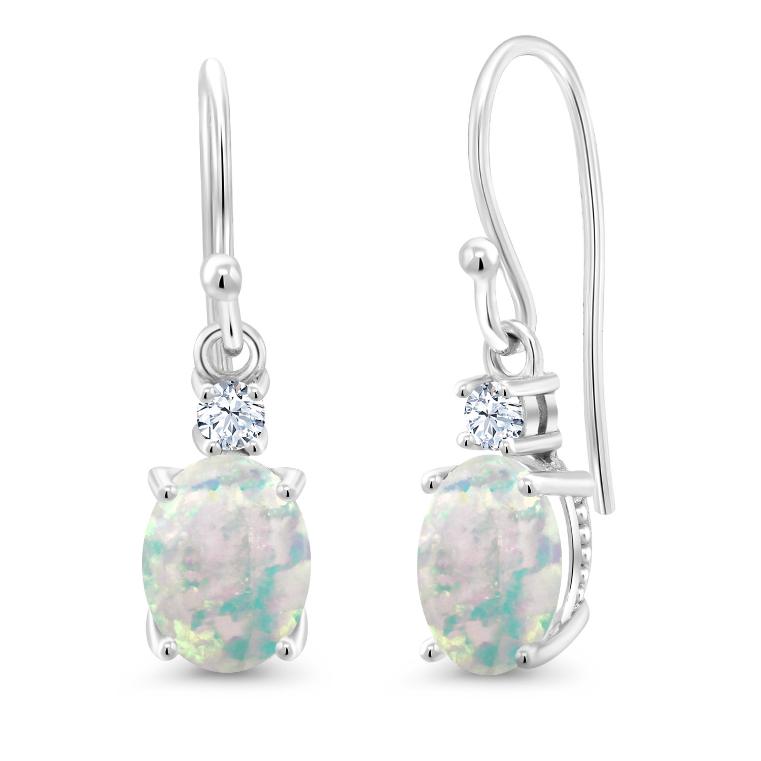 10K White Gold Dangle Earrings 2.76 Ct Oval Green Peridot White Created Sapphire - Picture 157 of 161