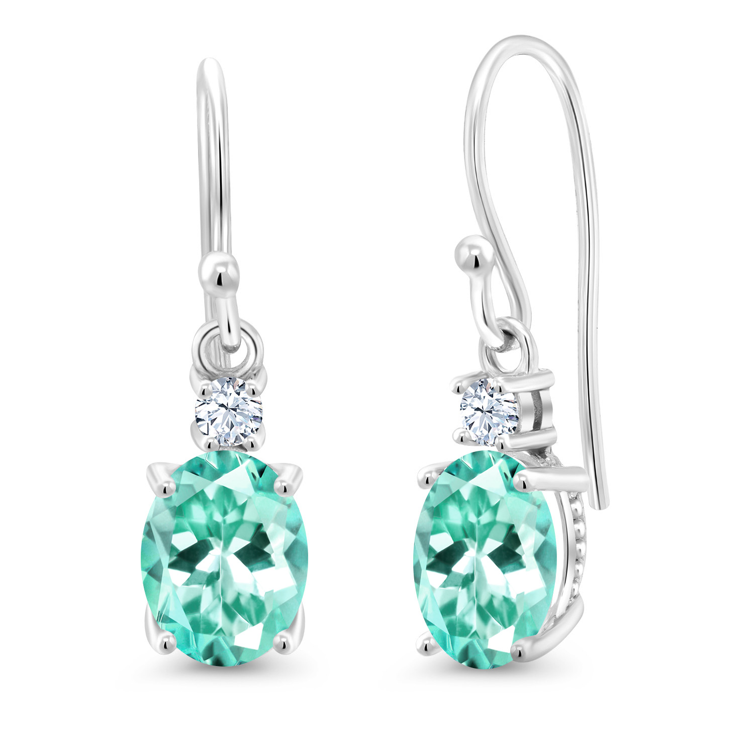 10K White Gold Dangle Earrings 2.76 Ct Oval Green Peridot White Created Sapphire - Picture 6 of 161