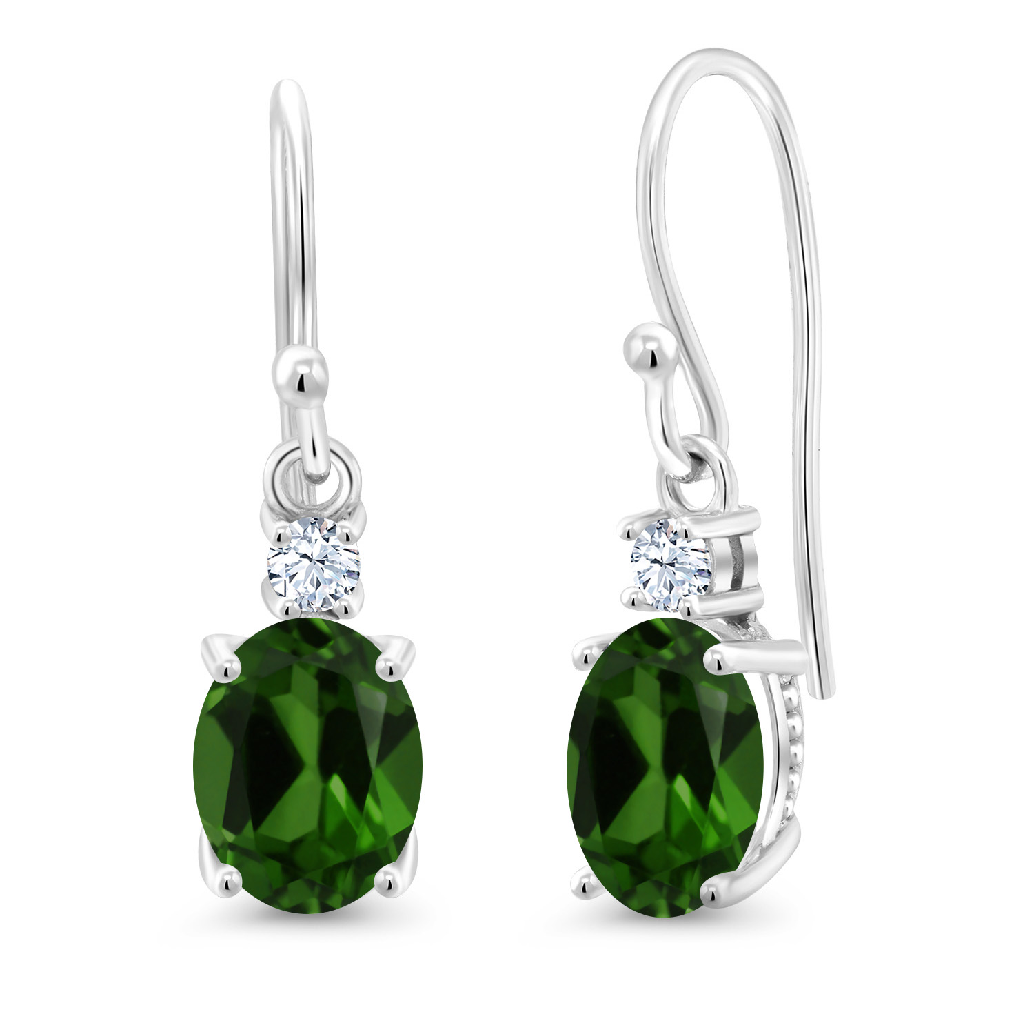 10K White Gold Dangle Earrings 2.76 Ct Oval Green Peridot White Created Sapphire - Picture 32 of 161