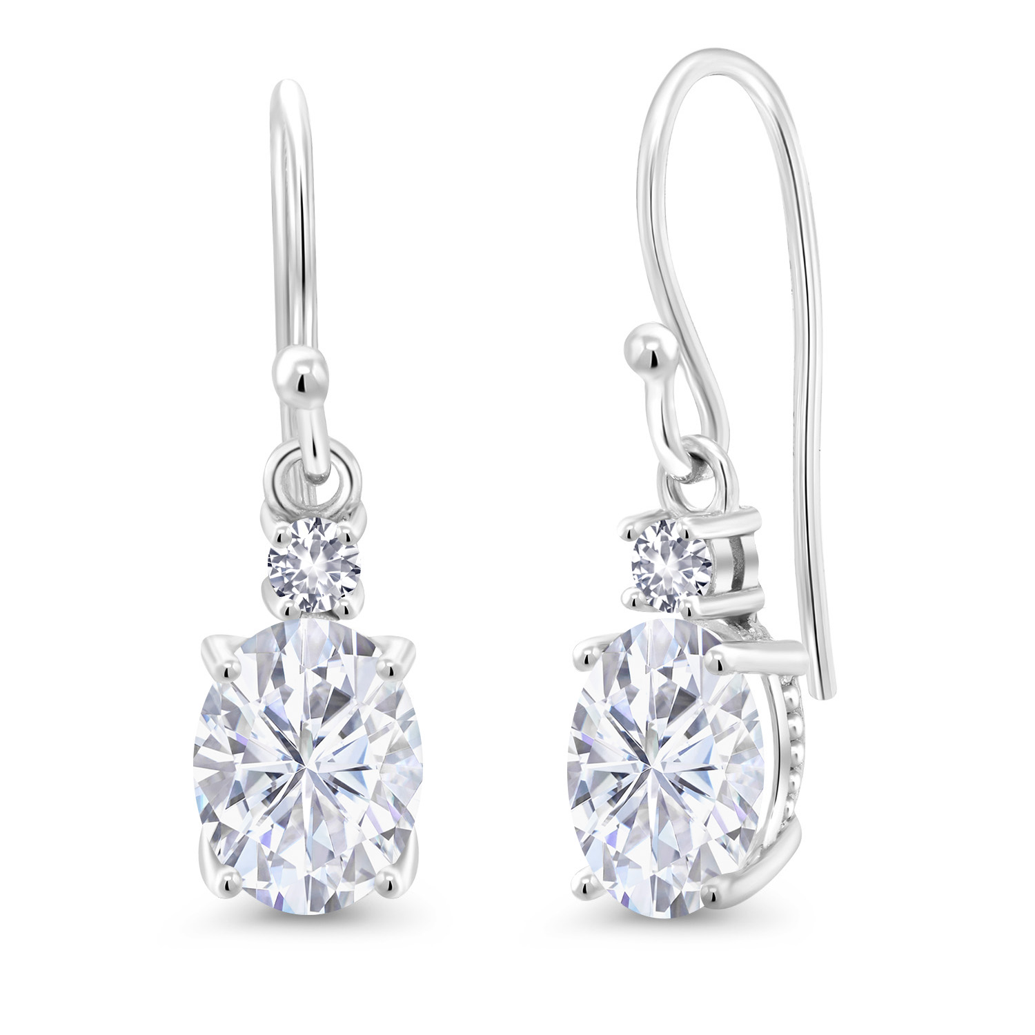 10K White Gold Dangle Earrings 2.76 Ct Oval Green Peridot White Created Sapphire - Picture 152 of 161