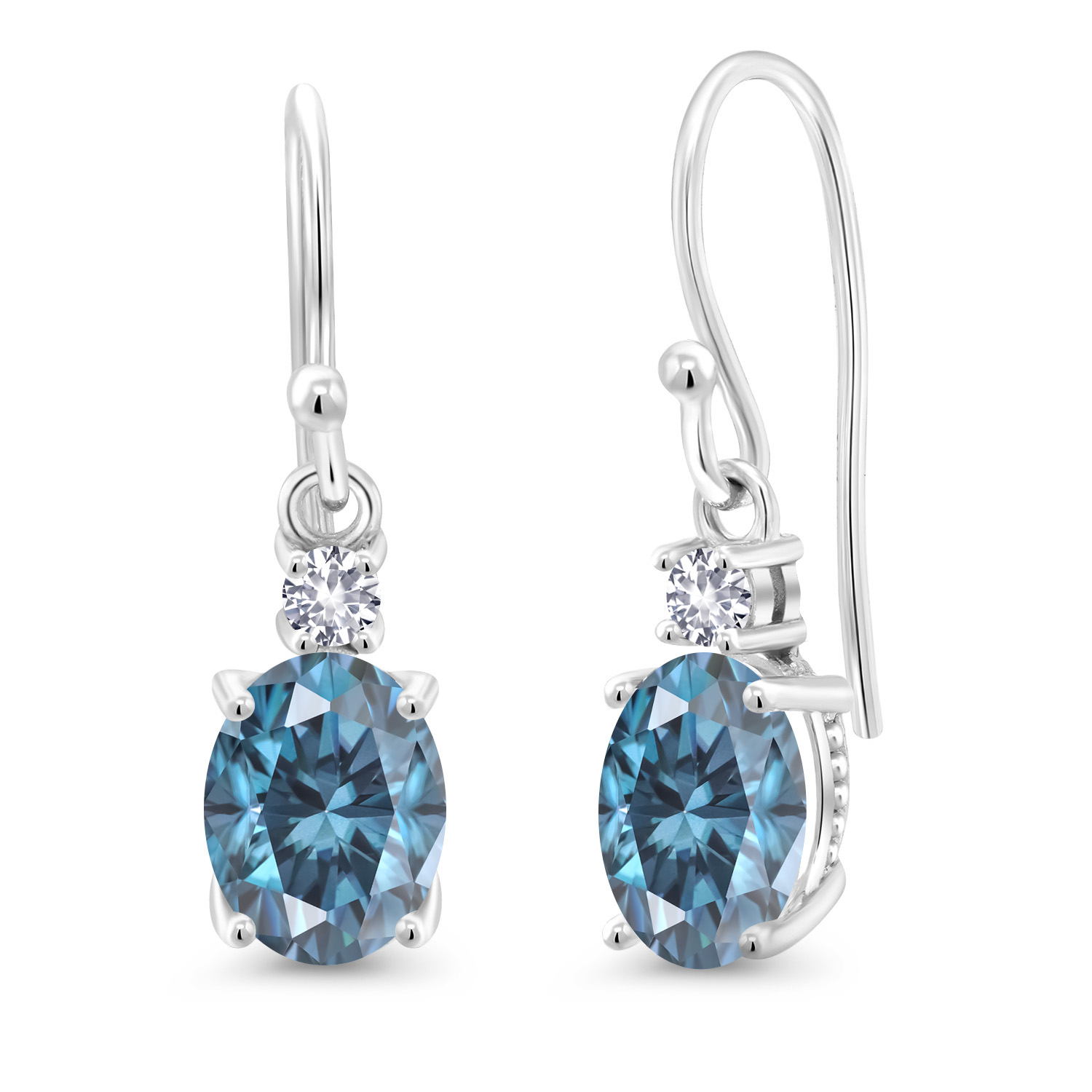 10K White Gold Dangle Earrings 2.76 Ct Oval Green Peridot White Created Sapphire - Picture 97 of 161