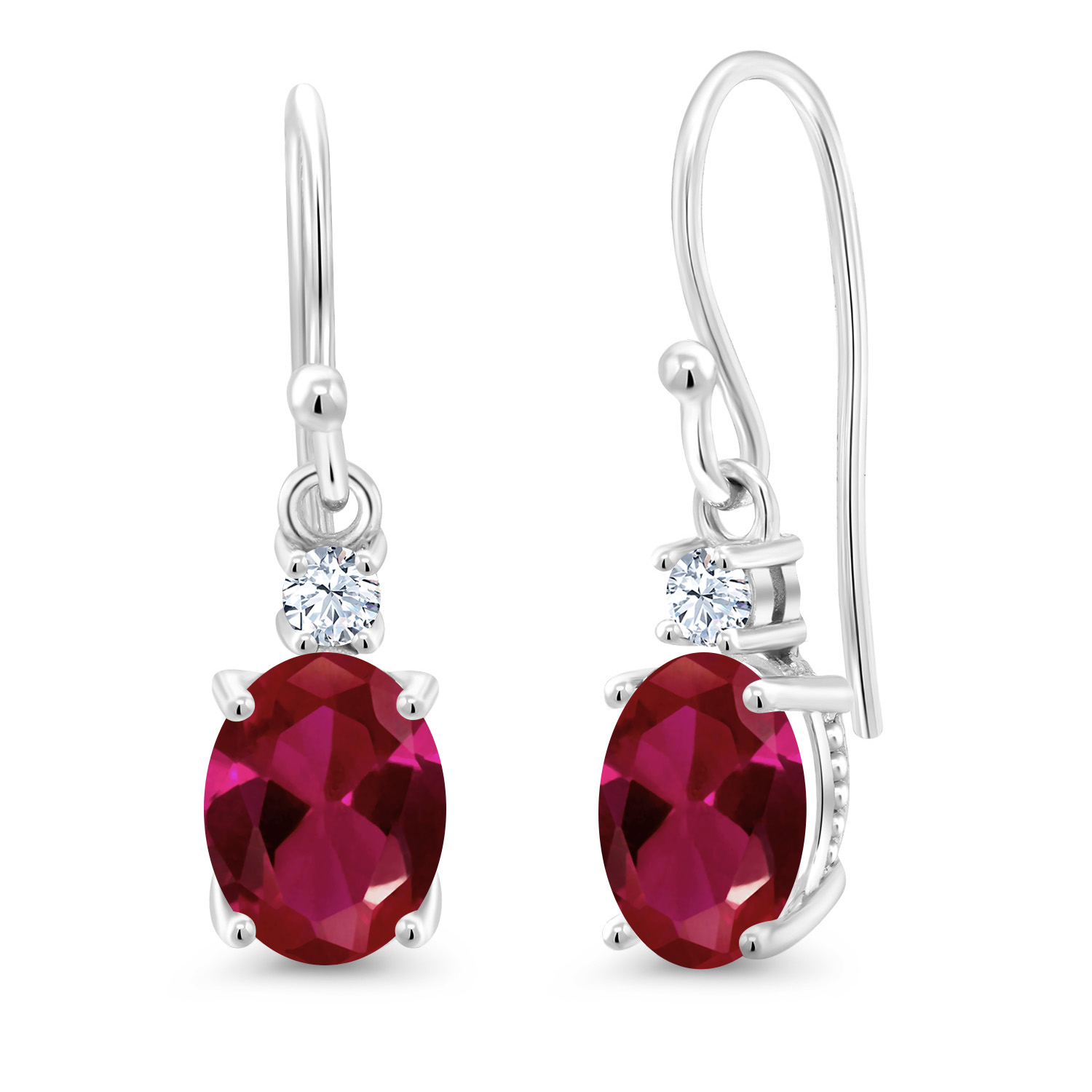 10K White Gold Dangle Earrings 2.76 Ct Oval Green Peridot White Created Sapphire - Picture 47 of 161