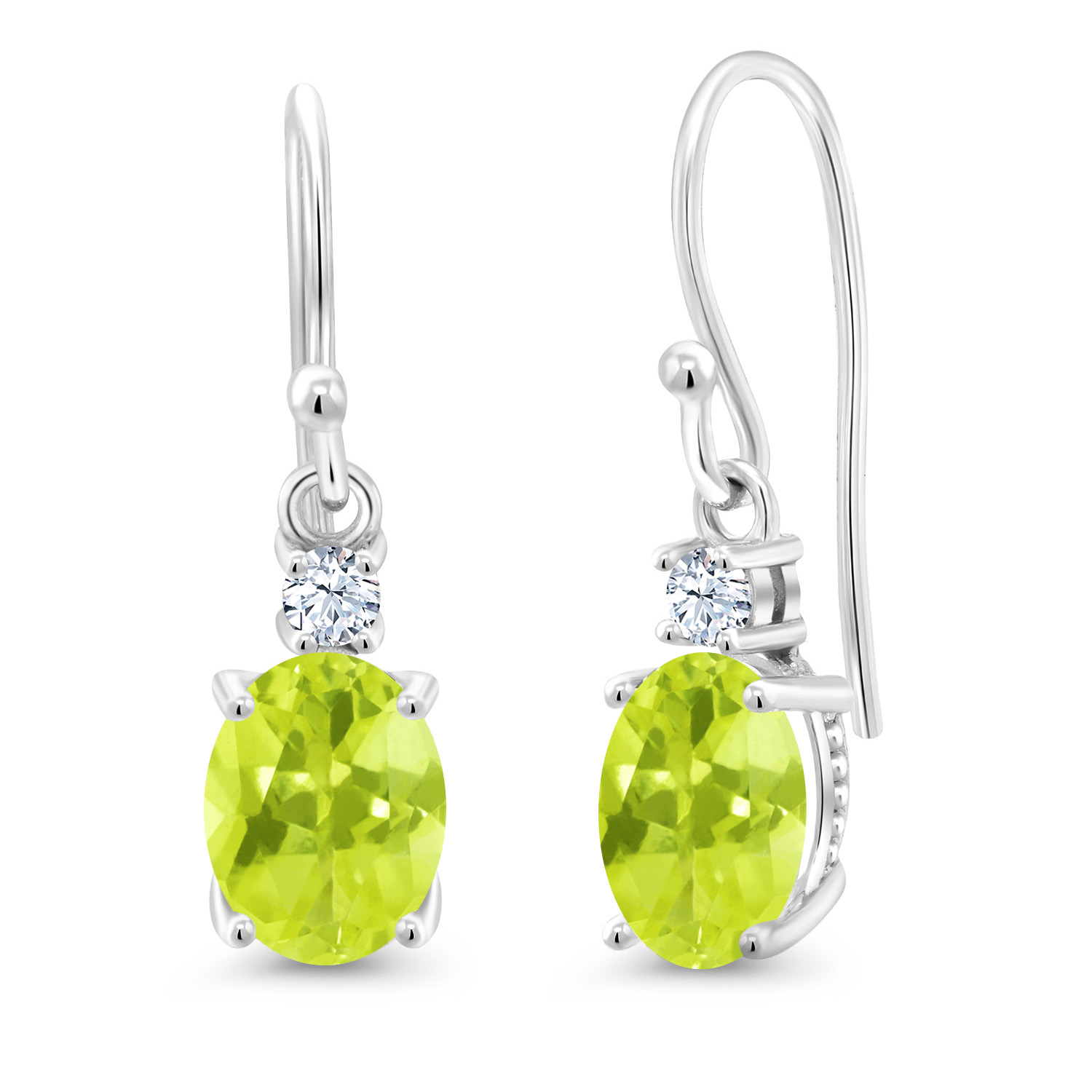 10K White Gold Dangle Earrings 2.76 Ct Oval Green Peridot White Created Sapphire - Picture 67 of 161