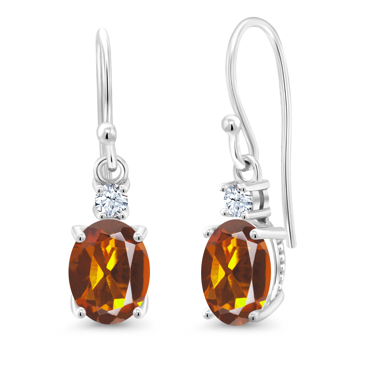 10K White Gold Dangle Earrings 2.76 Ct Oval Green Peridot White Created Sapphire - Picture 77 of 161