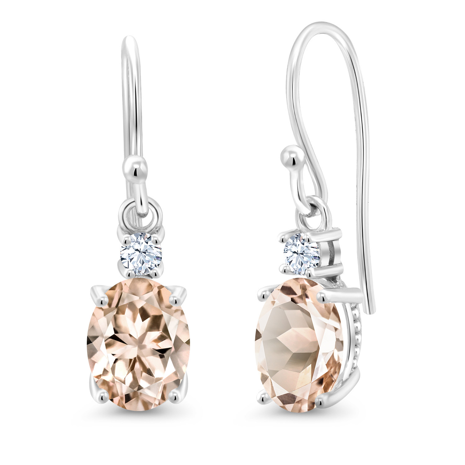 10K White Gold Dangle Earrings 2.76 Ct Oval Green Peridot White Created Sapphire - Picture 82 of 161