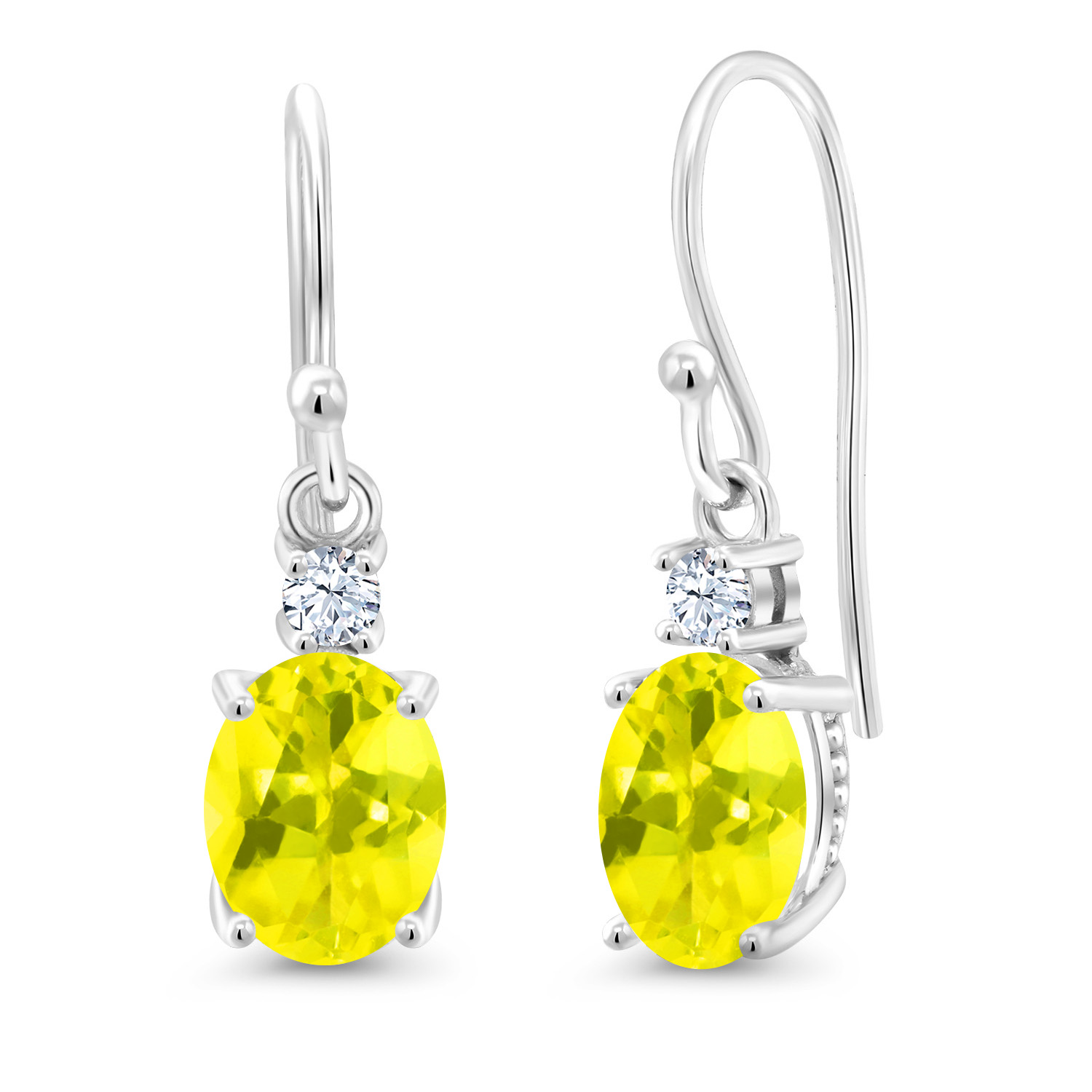 10K White Gold Dangle Earrings 2.76 Ct Oval Green Peridot White Created Sapphire - Picture 27 of 161