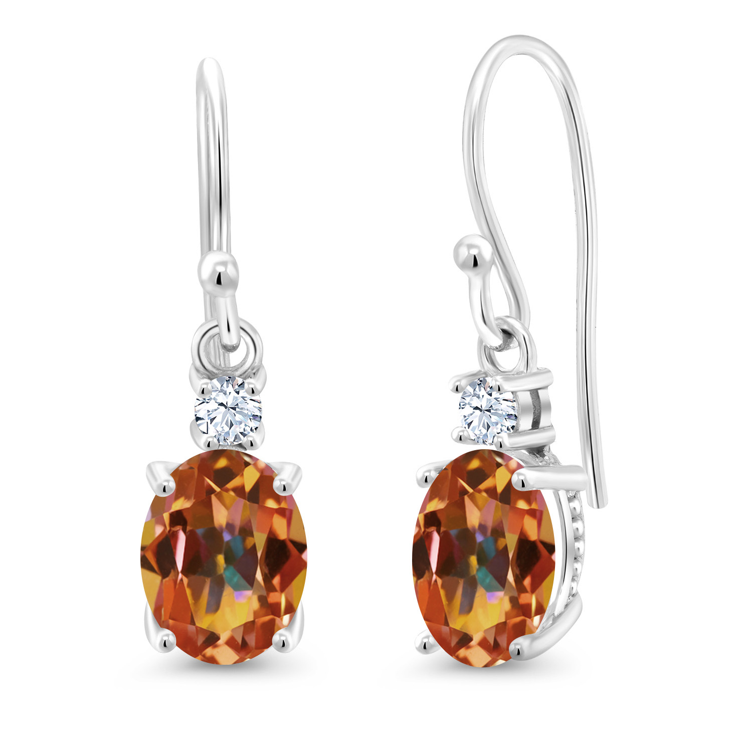 10K White Gold Dangle Earrings 2.76 Ct Oval Green Peridot White Created Sapphire - Picture 52 of 161