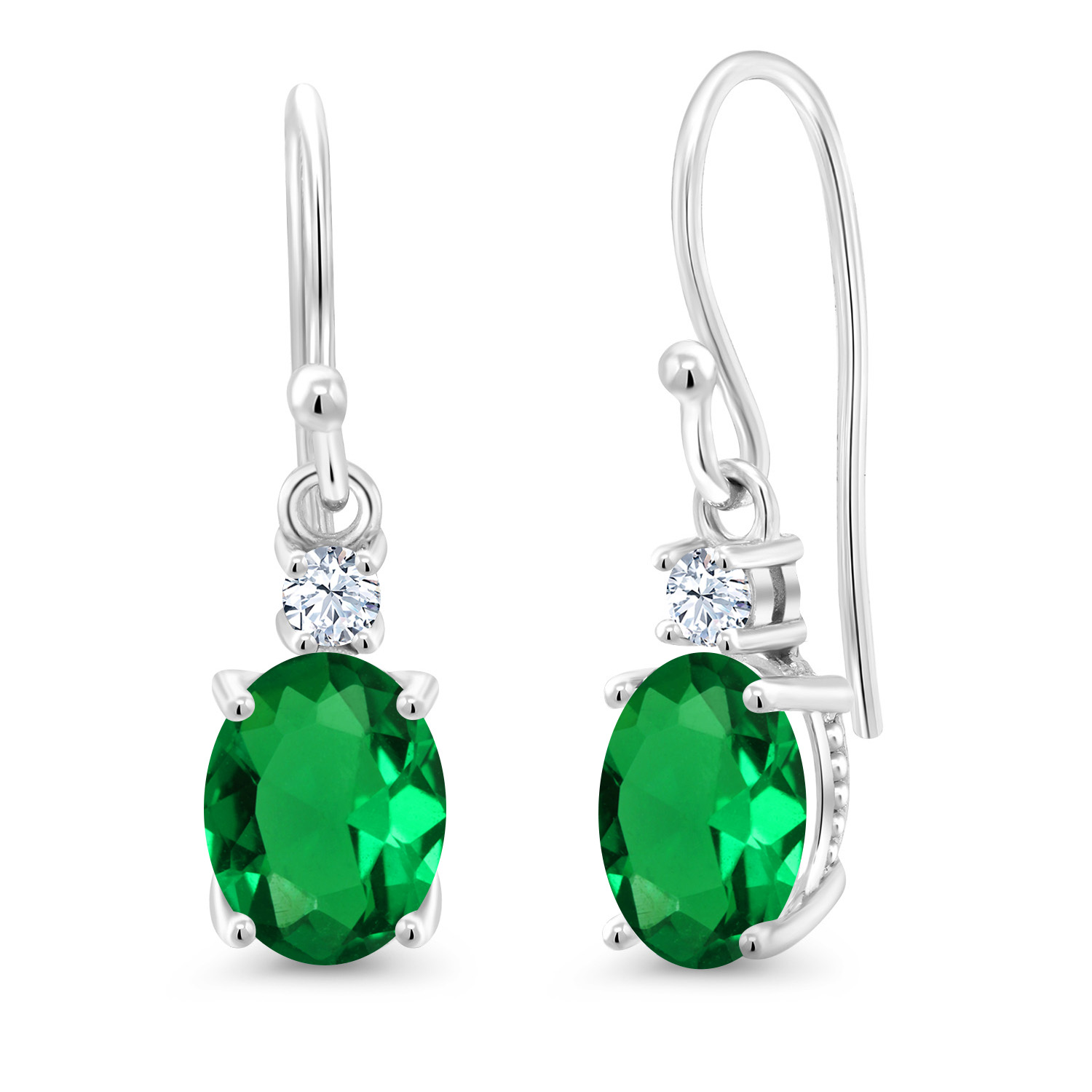 10K White Gold Dangle Earrings 2.76 Ct Oval Green Peridot White Created Sapphire - Picture 87 of 161