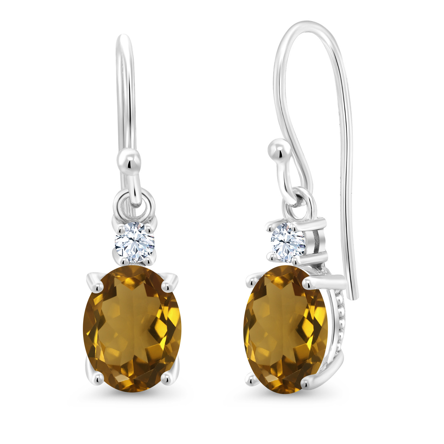 10K White Gold Dangle Earrings 2.76 Ct Oval Green Peridot White Created Sapphire - Picture 147 of 161