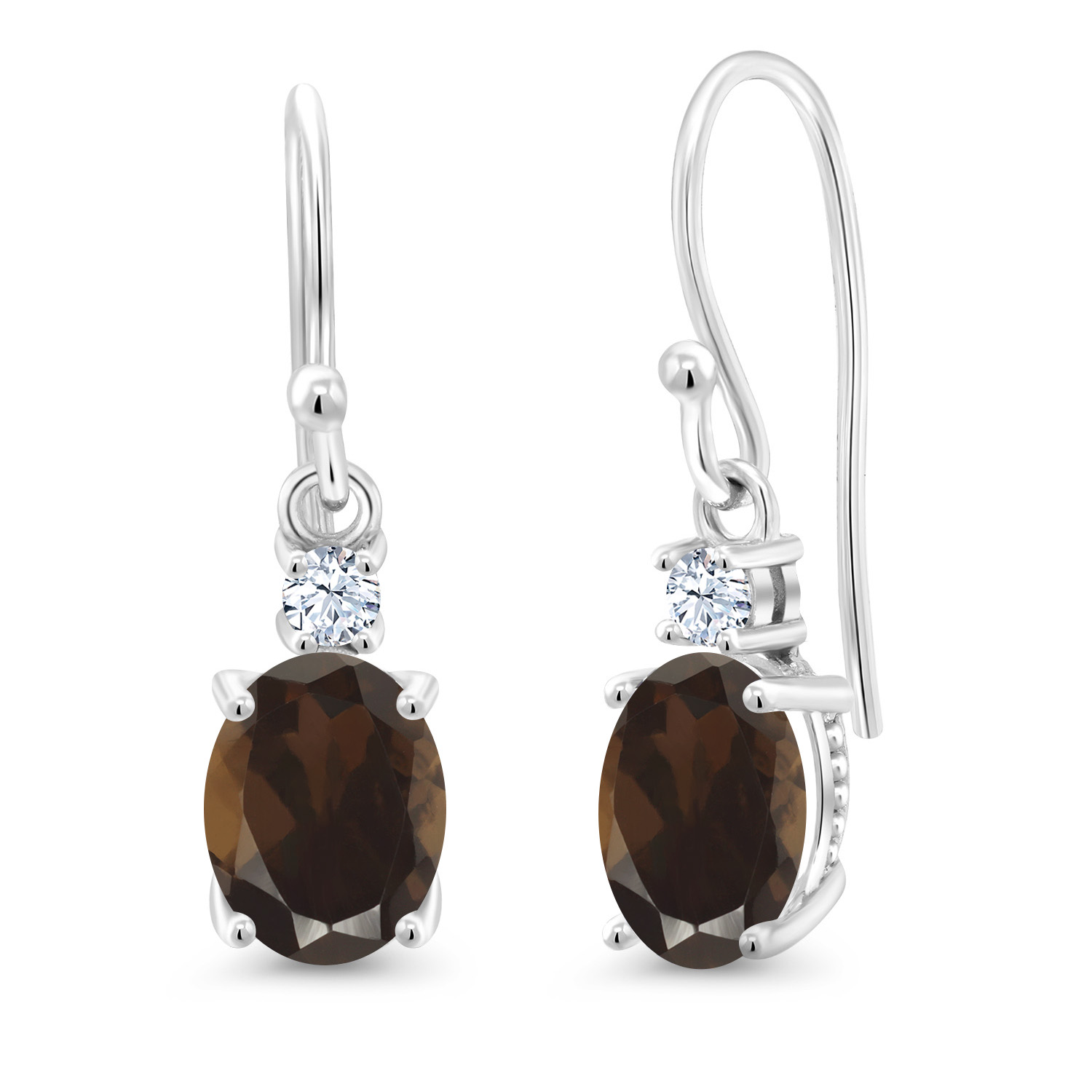 10K White Gold Dangle Earrings 2.76 Ct Oval Green Peridot White Created Sapphire - Picture 127 of 161