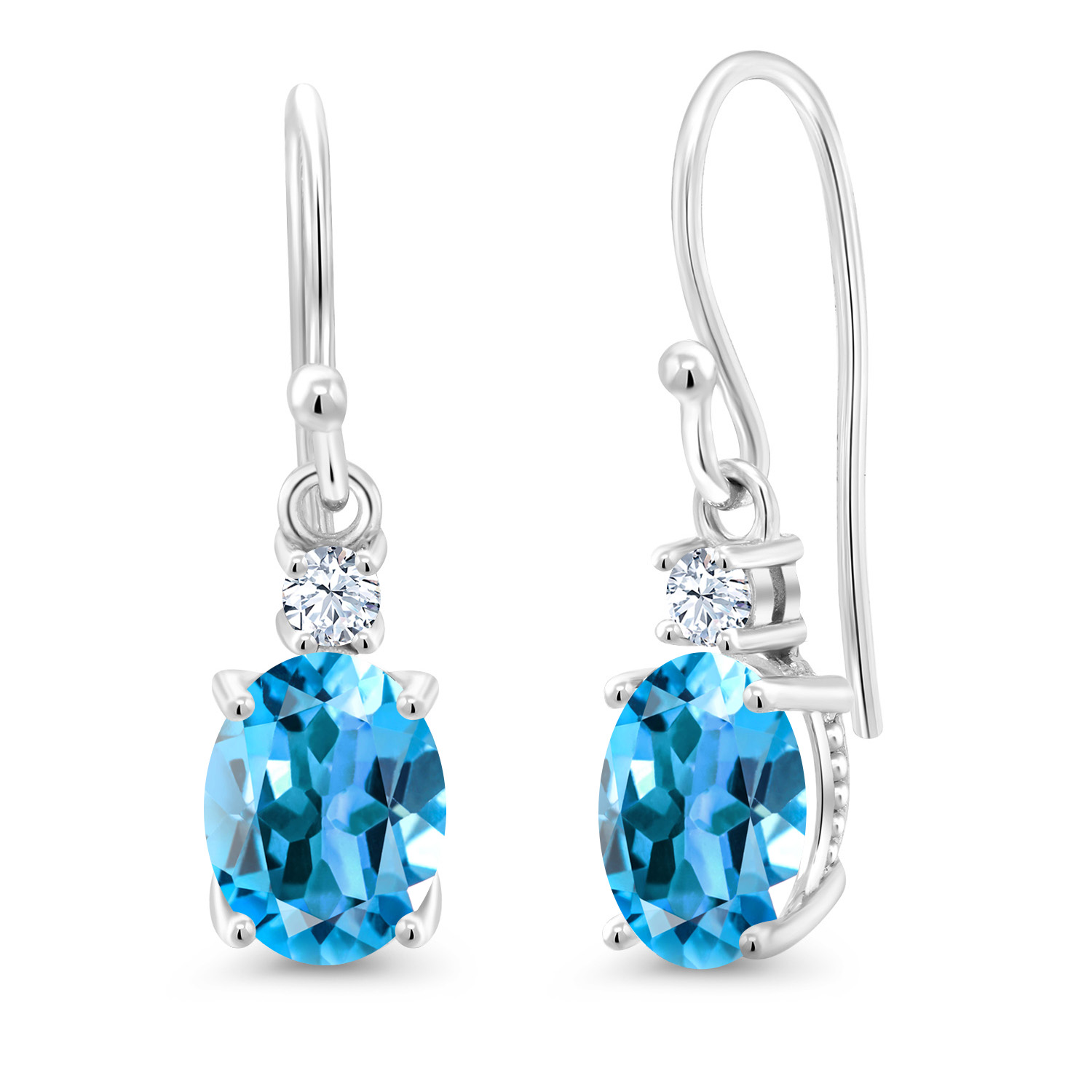 10K White Gold Dangle Earrings 2.76 Ct Oval Green Peridot White Created Sapphire - Picture 132 of 161