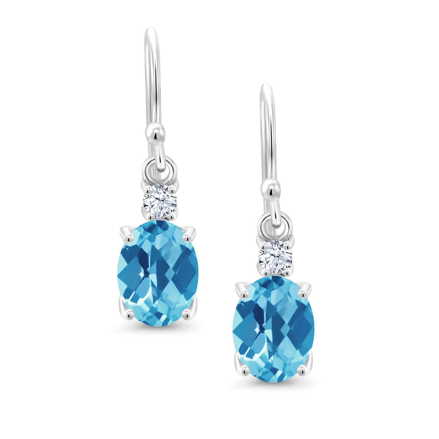 10K White Gold Dangle Earrings 2.76 Ct Oval Green Peridot White Created Sapphire - Picture 138 of 161