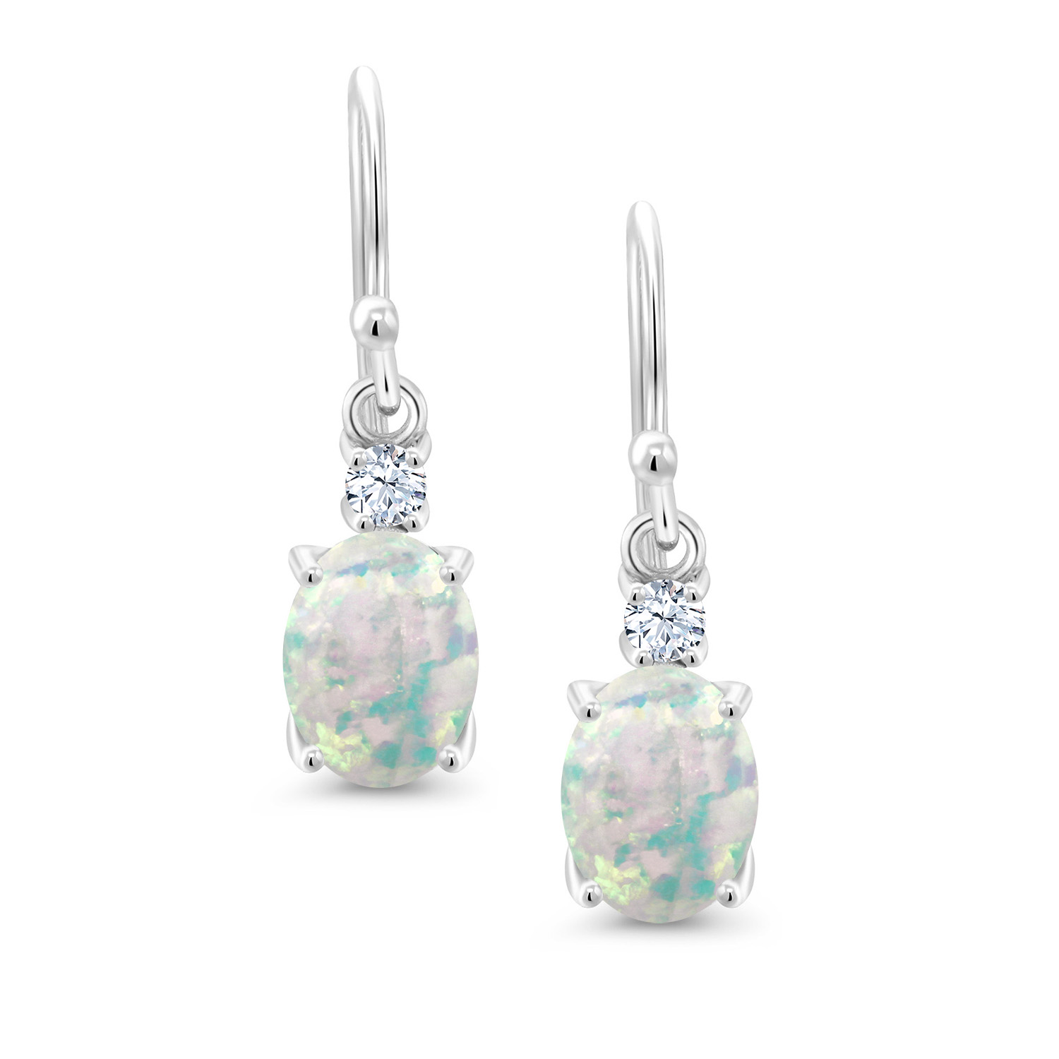 10K White Gold Dangle Earrings 2.76 Ct Oval Green Peridot White Created Sapphire - Picture 158 of 161