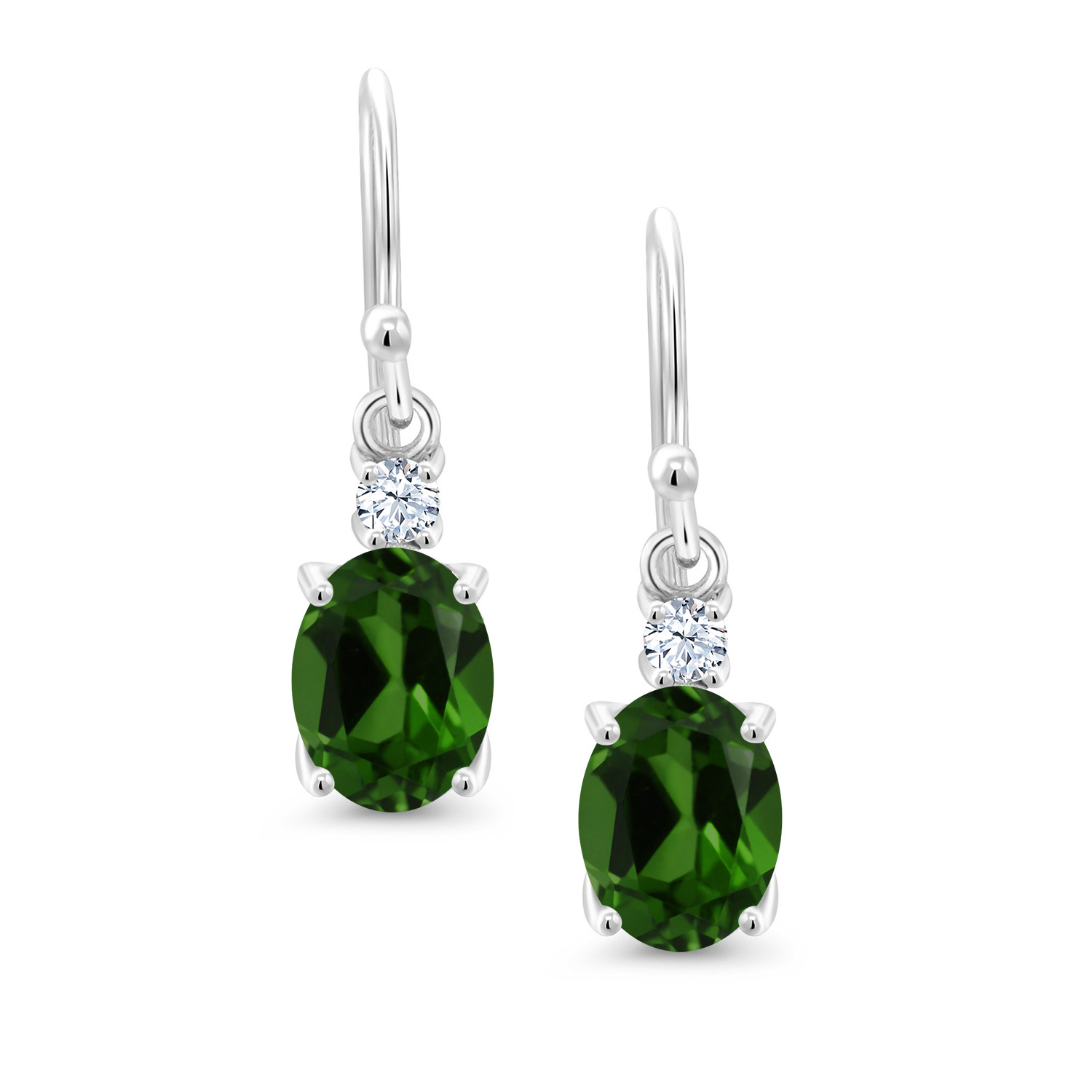 10K White Gold Dangle Earrings 2.76 Ct Oval Green Peridot White Created Sapphire - Picture 33 of 161