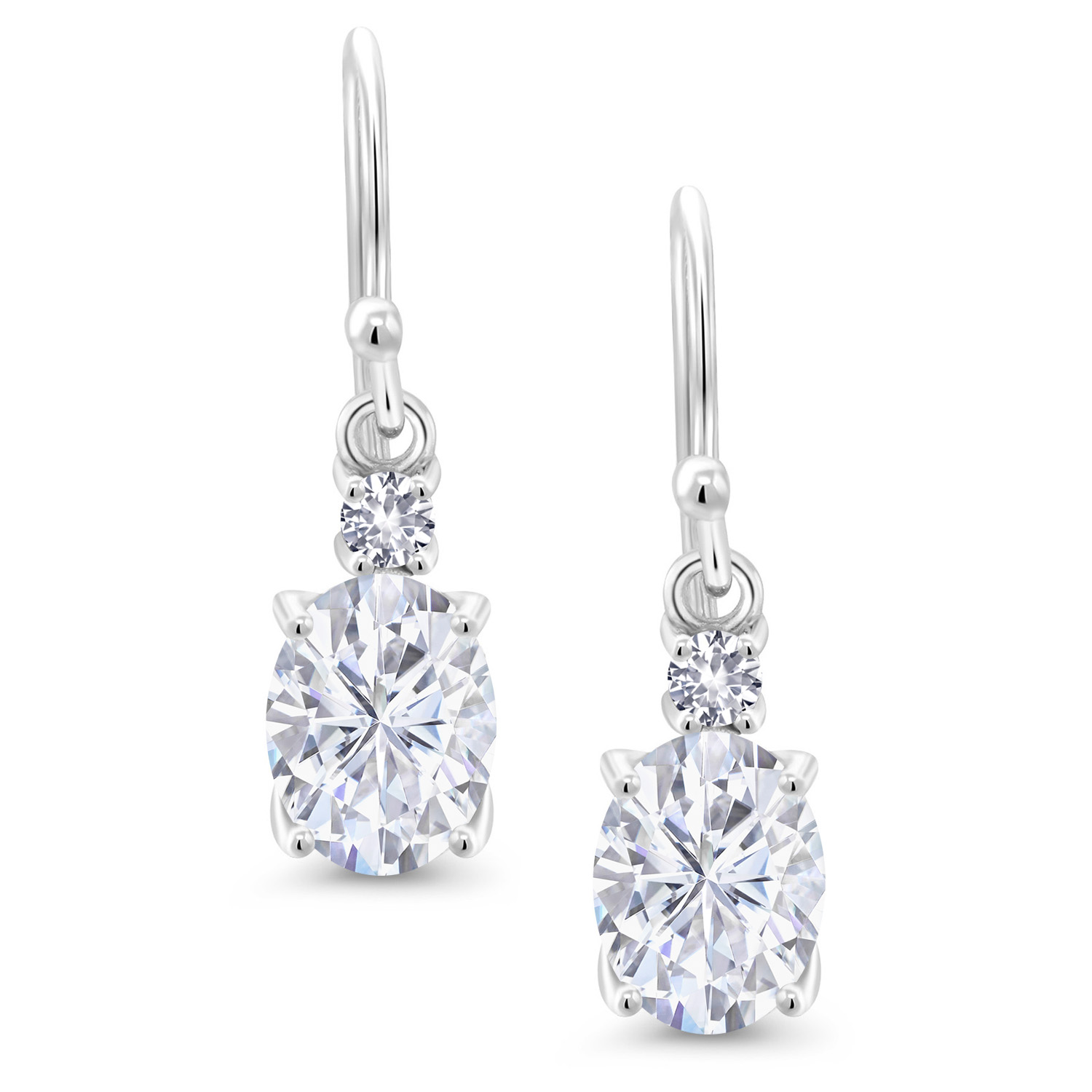 10K White Gold Dangle Earrings 2.76 Ct Oval Green Peridot White Created Sapphire - Picture 153 of 161