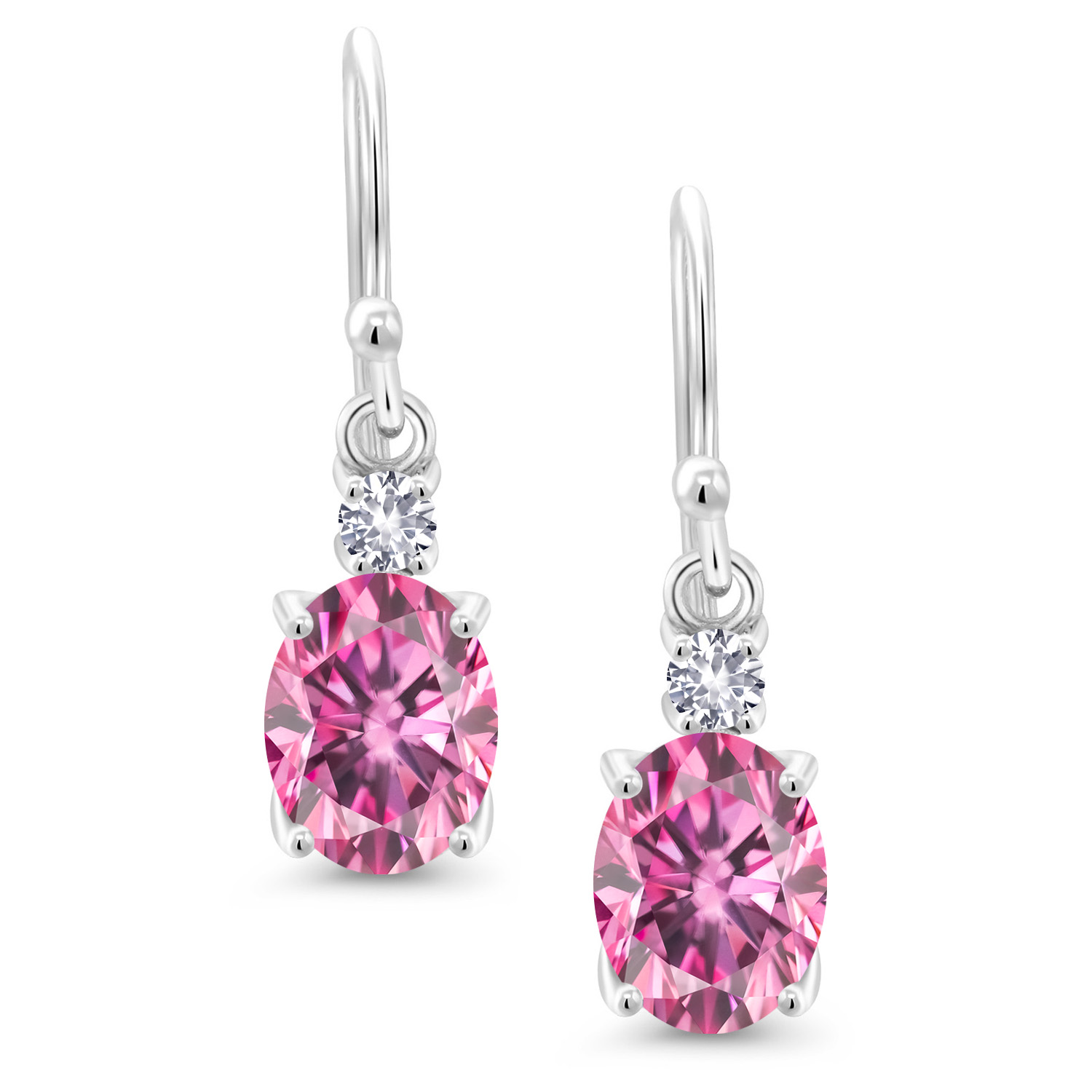 10K White Gold Dangle Earrings 2.76 Ct Oval Green Peridot White Created Sapphire - Picture 108 of 161