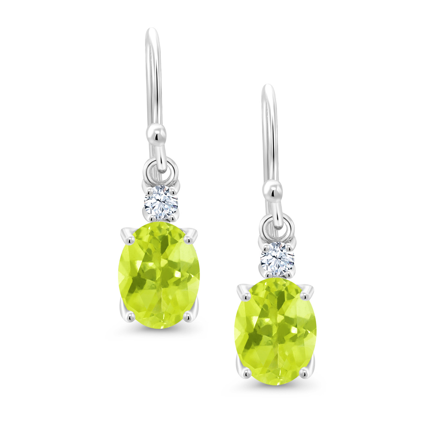 10K White Gold Dangle Earrings 2.76 Ct Oval Green Peridot White Created Sapphire - Picture 68 of 161