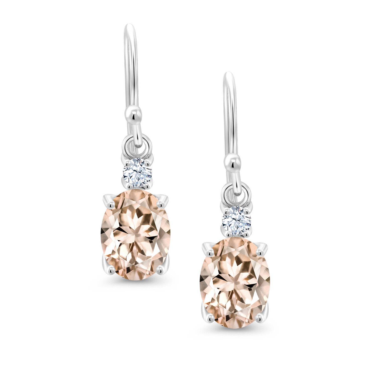 10K White Gold Dangle Earrings 2.76 Ct Oval Green Peridot White Created Sapphire - Picture 83 of 161