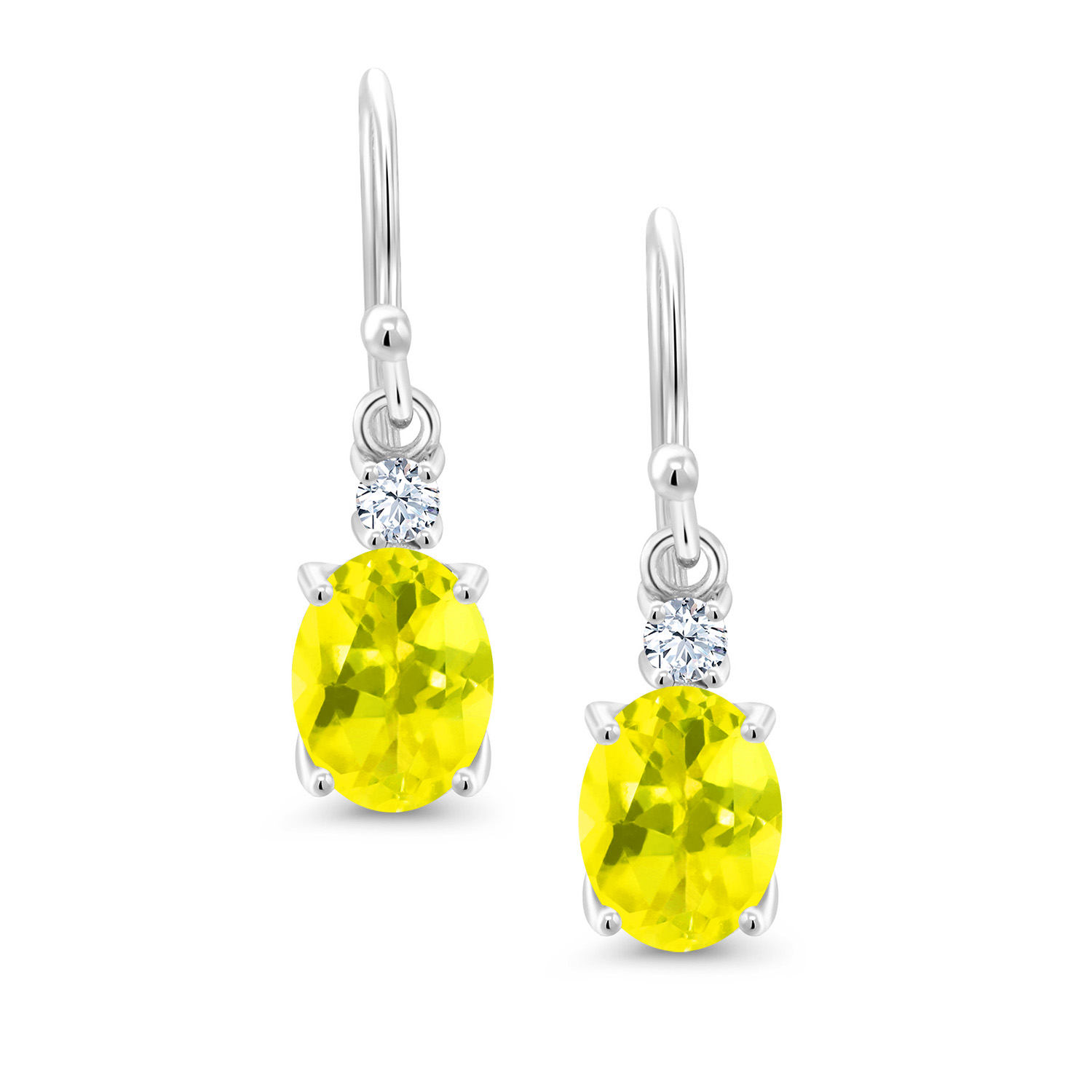 10K White Gold Dangle Earrings 2.76 Ct Oval Green Peridot White Created Sapphire - Picture 28 of 161