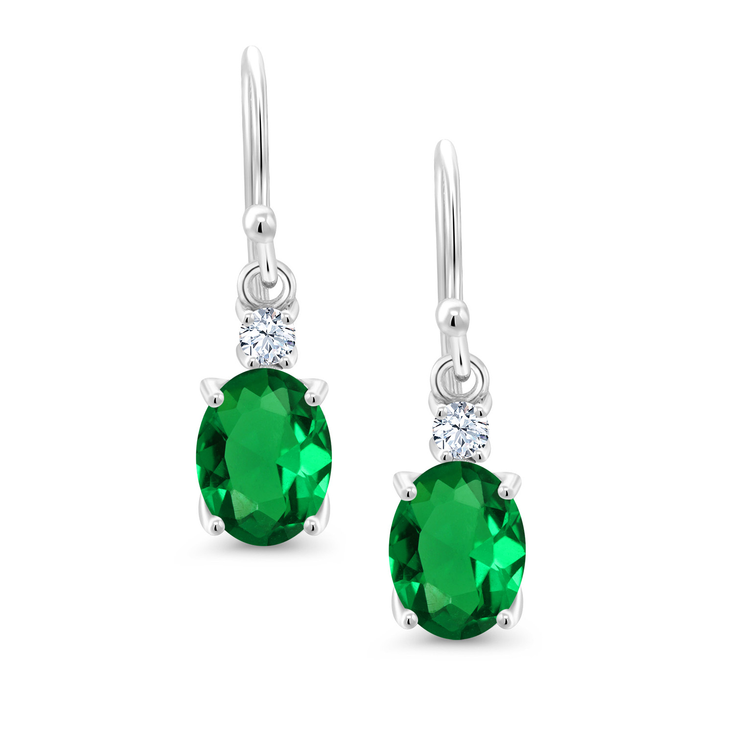 10K White Gold Dangle Earrings 2.76 Ct Oval Green Peridot White Created Sapphire - Picture 88 of 161