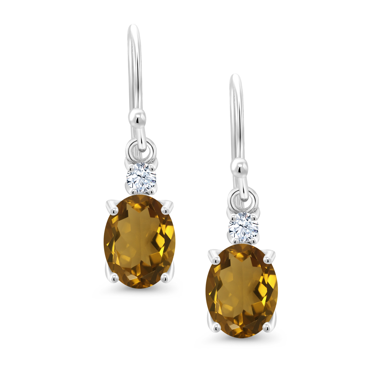 10K White Gold Dangle Earrings 2.76 Ct Oval Green Peridot White Created Sapphire - Picture 148 of 161