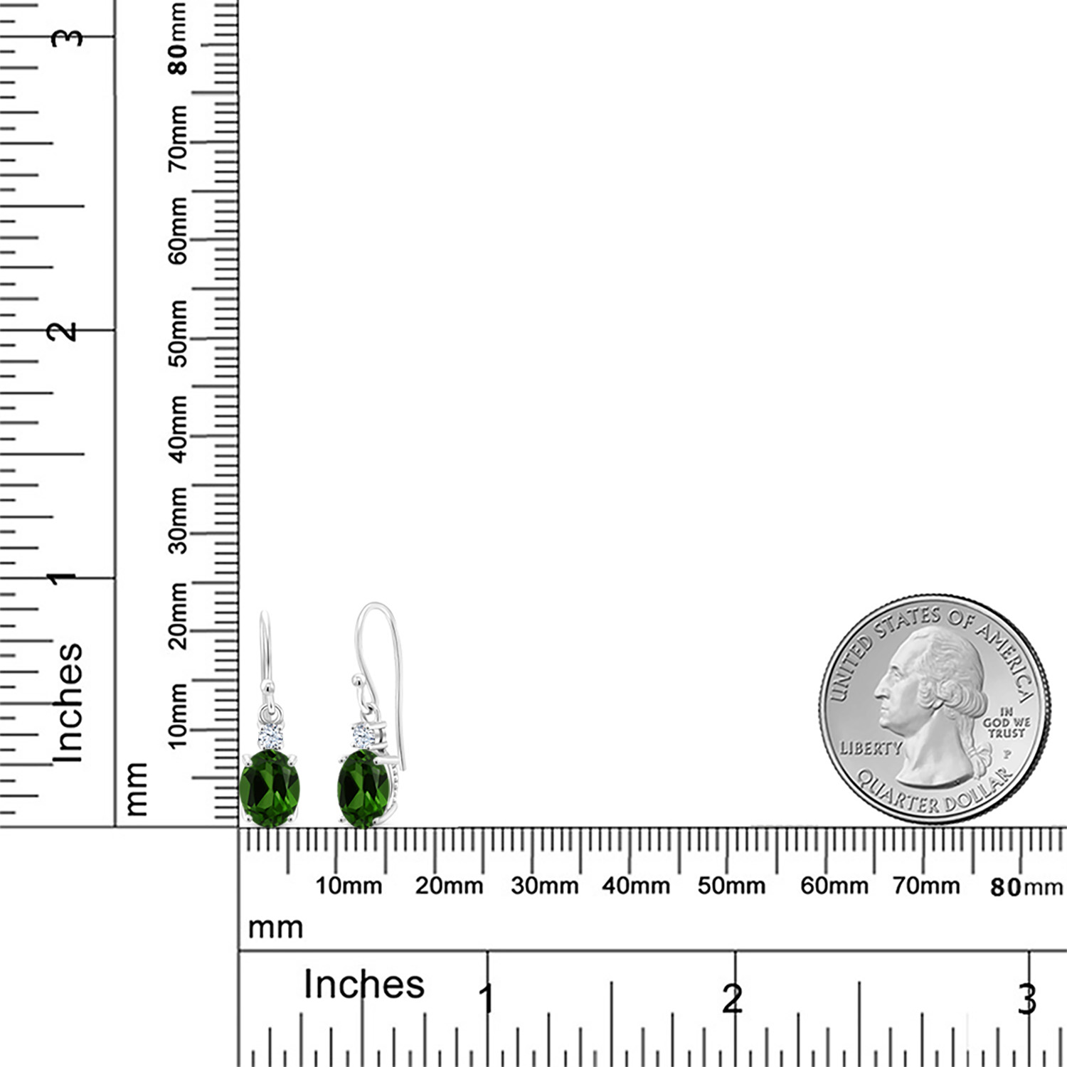 10K White Gold Dangle Earrings 2.76 Ct Oval Green Peridot White Created Sapphire - Picture 35 of 161